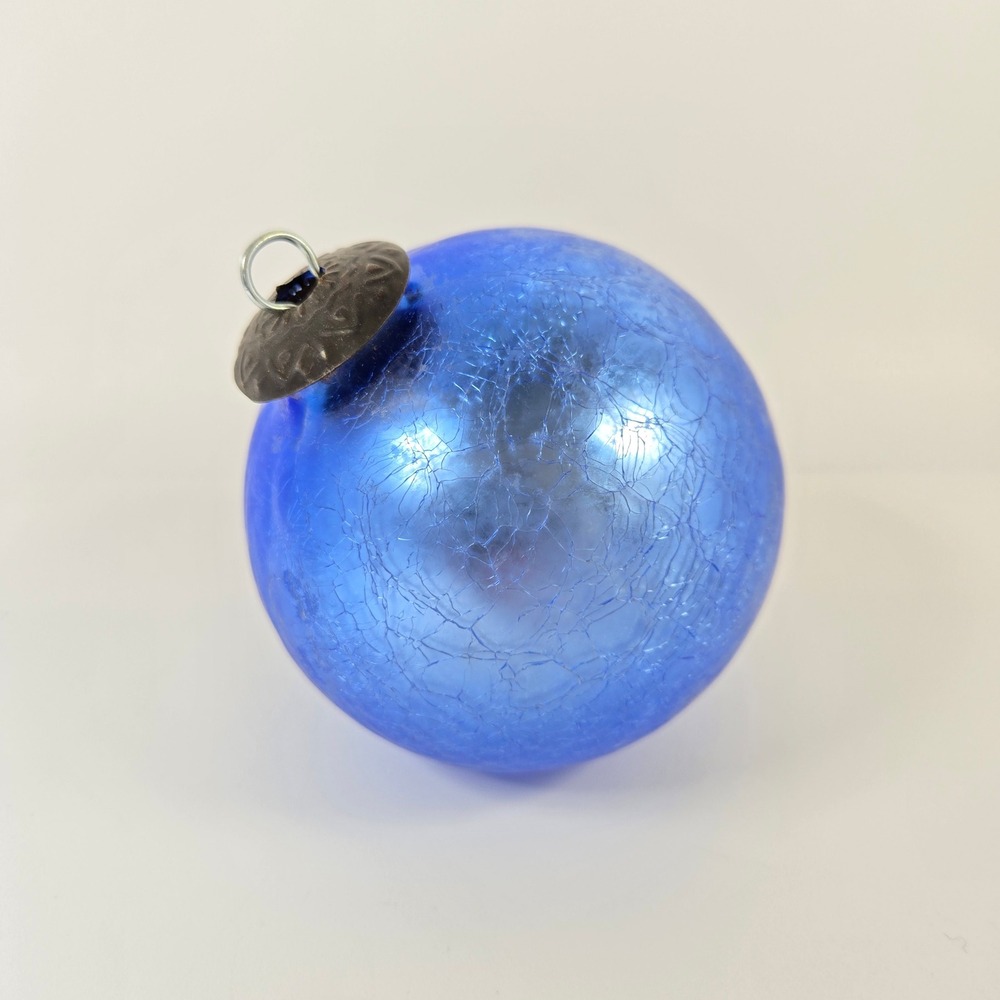 Beautiful Vintage Kugle Style Crackle Glass round Blue bulb‎ 4" inch ornament -2